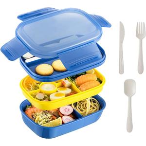 Large Capacity Bento Box Adult Lunch Box,3 Layers Stackable Bento Lunch Containers for Adults/Kids, Built-in Utensil Set, Bento Lunch Box for Dining Out, Work, School, Blue