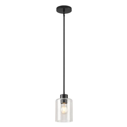 KLSS Black Pendant Lights Kitchen Island - Seeded Glass Pendant Light Fixture Multiple Stems Rods 3 Units 12 Inch 3 Units 4 Inch (1 Pack Black Seeded Downrod)
