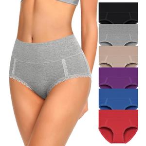 MISSWHO Cotton High Waisted Soft Womens Underwear Breathable Panties, Multipack (Black, L)