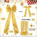 Gejoy Bow Christmas Tree Decoration Set, 30 Pcs Small Bows 1 Pcs 47" x 15.7" Large Tree Topper Satin Bows and Christmas Beads Garland Ornaments, Xmas Bead for Holiday Decor(Gold)