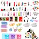 87Pcs Dollhouse Miniature Bathroom Accessories Cosmetic & Toilet Pretend Play Mini Makeup Set with Shampoo Perfume Hair Dryer Comb Purse Decor DIY Doll Backpack Glasses Photo Frame Salon Spa