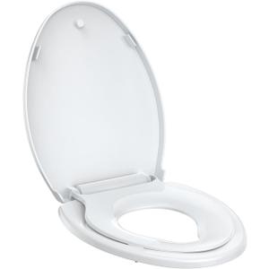 Toilet Seat with Toddler Seat Elongated, PP Material Family Toilet Seat Cover, Soft Close Adult & Toddler Seats, Easy to Clean, Safe Potty Training Solution for Kids, Bathroom Upgrade for Home (White)