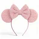 bianbaistar Fuzzy Fleece Headband for Women & Adults - Pink Mouse Ears & Bow Headband, Stretchy Lightweight Hair Hoop, Comfortable for Daily Wear, Parties & Carnivals