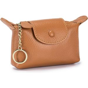 Small Genuine Leather Coin Purse with Keychain, Earth Yellow Zipper Change Pouch for Women, Soft Mini Wallet Organizer for Cash Coins Cards, Compact Keychain Wallet for Purse Backpack