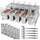 Kalolary Adjustable Stainless Steel Pizza Topping Storage Station (10 Pans)
2 Rows Condiment Containers with Lids Spoons Ice Food Serving Display Container Salad Bar Buffet Station for Home Kitchen