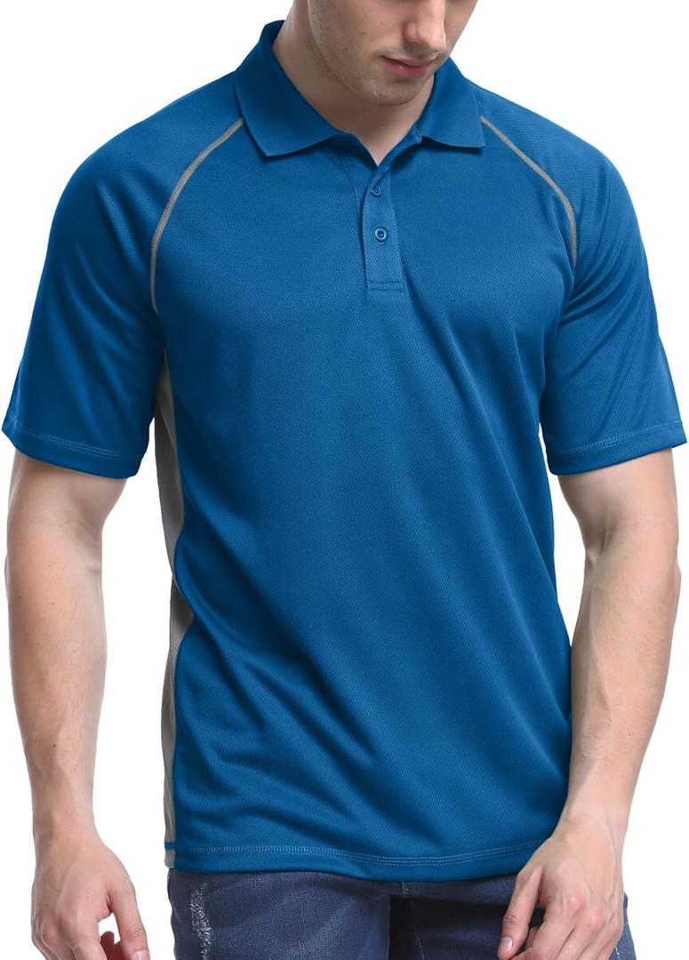 TIHEEN Golf Shirts for Men,Short Sleeve Moisture Wicking Proformance Big & Tall Polo Shirts (3X-Large, 12129# Blue (With Gray Stripe)