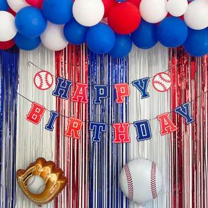Baseball Birthday Party Decorations, Baseball Party Supplies Set Including Banner, Foil Balloons, Latex Balloons, Tinsel Curtain
