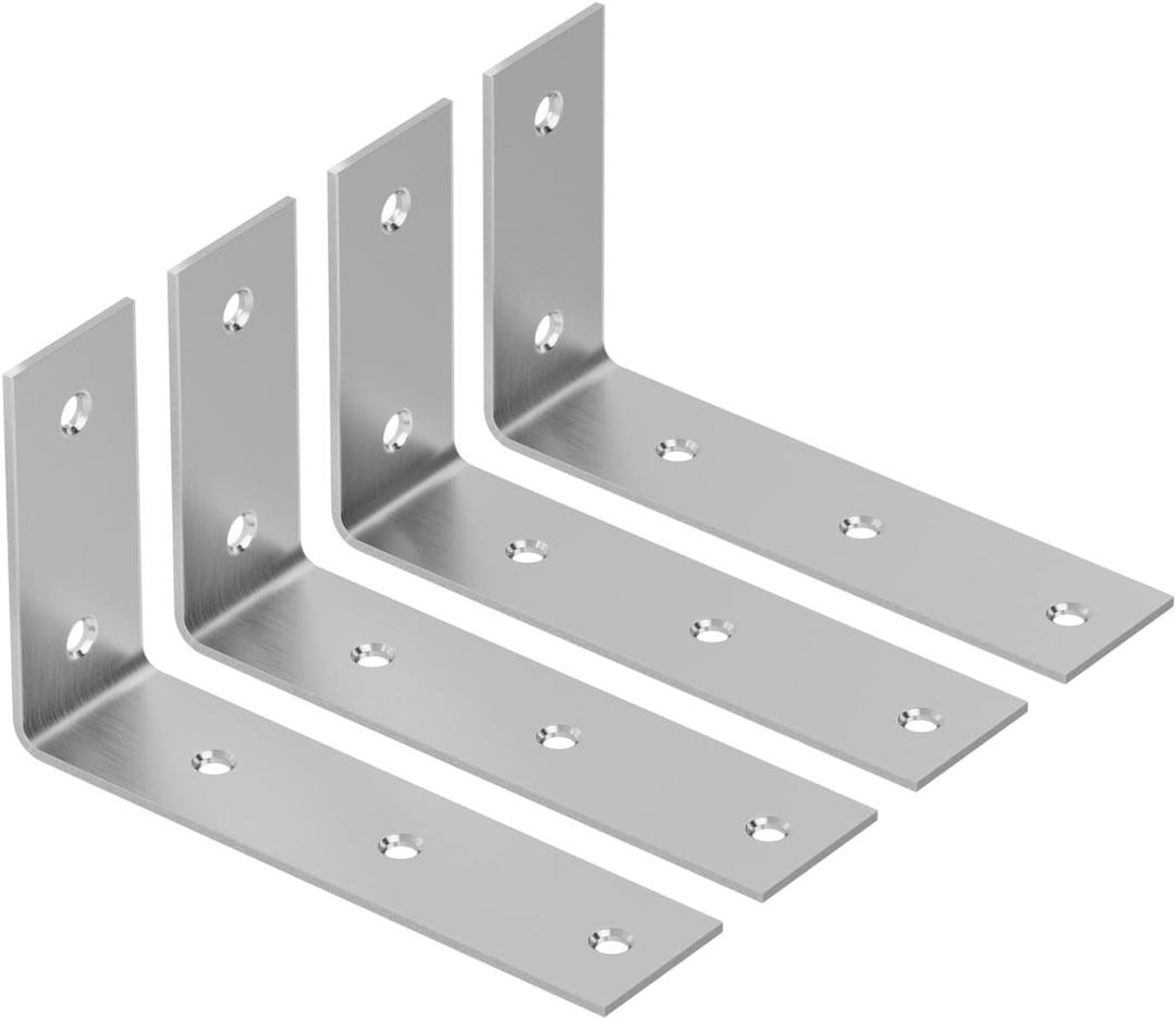 YUMORE Shelf Bracket, 7 Inch L Brackets Heavy Duty, Stainless Steel Shelf Supports Wall Mounted for Floating Shelves, 4 Pack