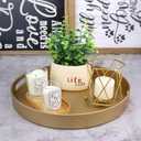Round Gold Decorative Serving Tray with Handles, 13 Versatile Ottoman Tray for Coffee Table, Entertaining, Outdoor Patio, Living Room