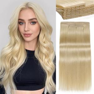 LADY MIRANDA 20 Inch 100g Blonde Hair Extensions Real Human Hair-Double Weft with Micro Beads OVO Weft Hair Extensions Handmade Twin Tabs Wefts for All-Day Comfort & Natural-Looking(Blonde, 20 Inch)