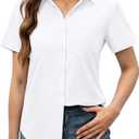 siliteelon Women Button Down Shirt Stain Resistant Cotton Button Short Sleeve Shirts with Pocket Wrinkle Free fit Business Work White, Medium