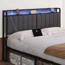 King Size Upholstered Headboard with LED Lights & Charging Station, USB & Type C Port, Linen Upholstery, King Headboard Only, Height Adjustable Attach Frame Sturdy and Stable Easy Assembly