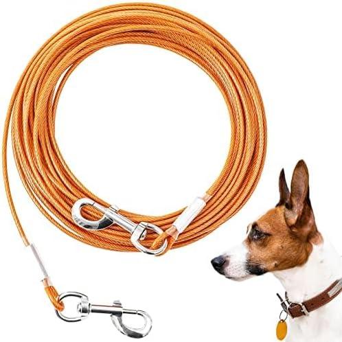 Tie Out Cable for Dogs,10/20/30/50/100FT Dog Leads for Yard Chew Proof,Heavy Duty Tie Out Cable for Large Dogs Up to 125lbs,Dog Runner Tether (Orange, 125Ibs 20ft)
