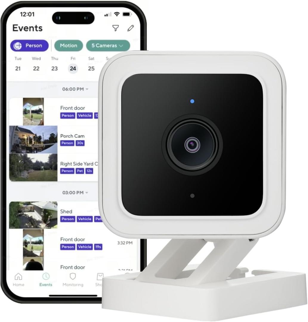 WyzeCam Cam v3 Security Camera for Pets, Indoor/Outdoor Home Security Camera with 1080p Color Night Vision Motion & Sound Detection, Compatible with Alexa & Google, White, 1-Pack