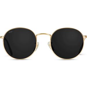 WearMe Pro - Reflective Lens Round Trendy Sunglasses (Gold Frame / Black Lens)