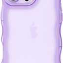 Compatible with iPhone 16 Pro Case 6.3" 2024, Cute Kawaii Curly Wave Frame Shape Soft Silicone Shockproof Protective Phone Cover for Women Girls, Clear/Purple