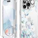 GVIEWIN for iPhone 16 Pro Case, with Screen Protector & Camera Lens Protector, Floral Shockproof Protective Bumper Slim Clear Phone Cover for Women 2024 6.3'', Hibiscus | Not Yellowing, Slim, Shockproof, Protective