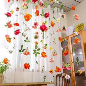 XunYee 6 Pcs 35.4 ft Flower Garlands Hanging Wildflower Backdrop Decoration Artificial Floral Garlands Fake Flower Vines Faux Silk Wildflower Decor for Halloween Fall Wedding Garden Wall Arch(Blossom)