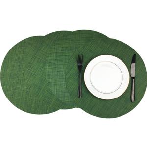 WAZAIGUR Round Placemats Set of 4 Woven Vinyl Easy to Clean Heat Resistant Kitchen Table Mats 15 Inch(Hunter Green 4)