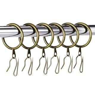 Hotop 30 Pcs Metal Drapery Curtain Rings 0.98/1.26/1.65 inch Interior Diameter and 30 Pcs Hanging Curtain Drapery Pin Hooks for Window Door Shower(Champagne Gold,32 mm)
