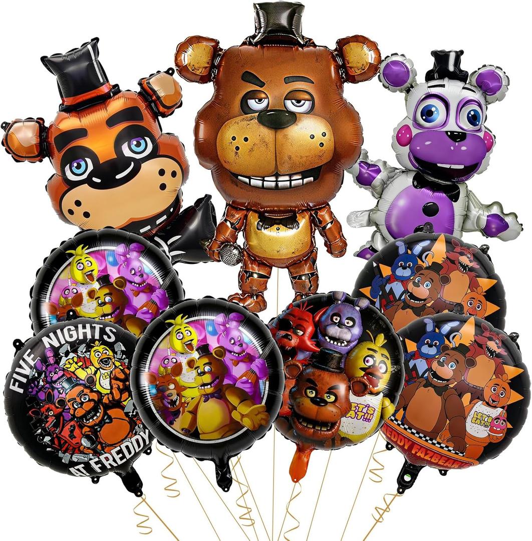 5 Nights Birthday Decorations, Freddy's Party Decorations include 9pcs Foil Balloons for Teens Kids Adults Party Decor