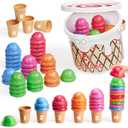 JoyCat Ice Cream Preschool Learning Activities Counting and Color Sorting Set Stacking Toy for Kids 3-5, Educational Fine Motor Skill Math Manipulative, 65PCS Play Food for Girl Toddler Christmas Gift
