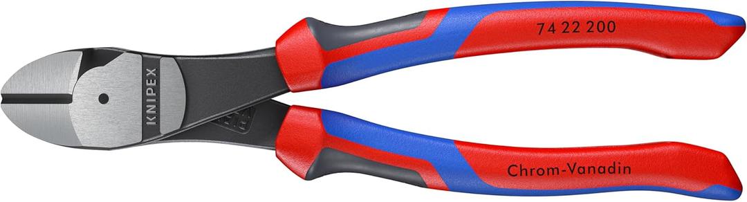 KNIPEX 74 22 200 Comfort Grip High Leverage Angled Diagonal Cutter, 8-Inch, Angled, Comfort Grip