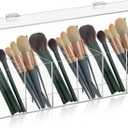 Acrylic Makeup Brush Holder with Lid 6-Slots, Clear Cosmetic Brushes Organizer Storage for Vanity, Large Capacity Split Design Dustproof Covered Container