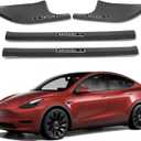 FLAMPETUS Door Sill Protector for Tesla Model Y, 4 Pieces Door Entry Protectors Strips for Inner Side, Tesla Model Y Accessories 2021 2022 2023 2024 for 5-Seater, Glossy Carbon Fiber Pattern