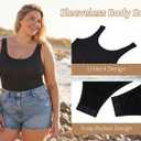 Plus Size Tank Top Bodysuit Women Square Neck Button Thong Double Lined Body Suit Stretchy Backless Bodysuits S-XXL (M)