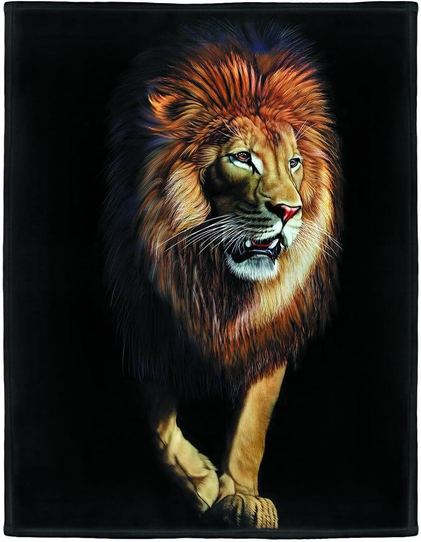 HommomH Lion Blanket Animal Print Soft Warm Fleece Throw for Couch Sofa Bed, Black, 50"x60" (50" x 60")