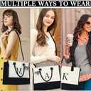 YOOLIFE Birthday Gifts for Women - Initial Canvas Tote Bag & Makeup Bag Monogrammed Beach Bag for Women Mom Sister Friends