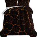 HOSIMA Black Marble Comforter Set Twin Size Bedding Sets for Boys,Orange Lava Texture Comforter Set for Kids Teens Girls Room Decor,Abstract Art Comforter Sets with 2 Pillowcases.
