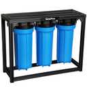 S3 PRO External 3-Stage RV Fresh Water Filter System, High Flow, Oversized Housings, 3/4" GHT Stainless Steel Fittings, Reduce Sediment, Chlorine, Odor, All Aluminum Free-Standing Chassis, Blue