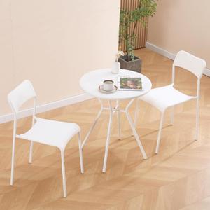 Outdoor Small Bistro Set for 2 Table and Chairs-White | Small Outdoor Patio Furniture Set Metal Frame and Plastic Tabletop &Seat for Balcony Front Porch Apartment Lawn Garden