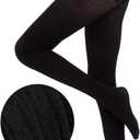 Women's Cable Knit Tights Soft Sweater Opaque Fall Winter Warm Tights for Women Ribbed Knit Striped Thick Stockings (Black)