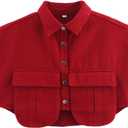 Perbai Womens Cropped Button Down Shirt Summer Collared Sleeveless Loose Denim Top with Pockets (Red, M)