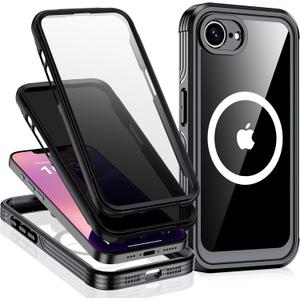 for iPhone 17E/16E Case,Built-in 9H Tempered Glass Screen Protector + Privacy Screen Protector, [Military Grade Protection] Anti Spy Magnetic Back Phone Case for iPhone 17E/16E, Black