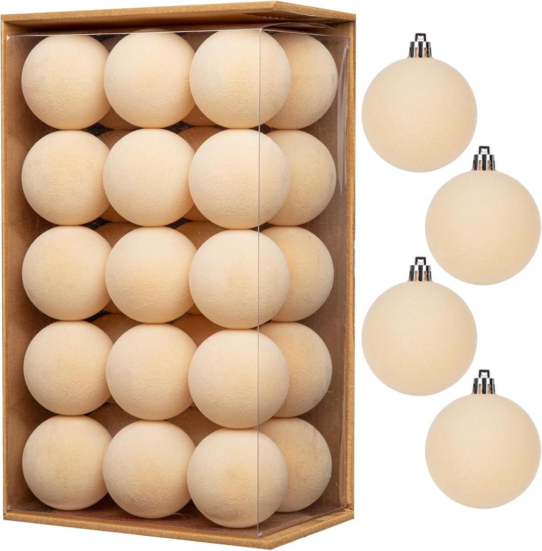 30PCS Velvet Christmas Ball Ornaments Set, 2.36" Shatterproof Baubles for Christmas Tree Decorations, Hanging Baubles with Soft Velvet Finish for Thanksgiving Holiday Party Dcor, Cream White