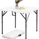 pollilar 34" Folding Card Table Square Foldable Table Plastic Portable with Detachable Legs, Dual Height Adjustable, Heavy-Duty Indoor Outdoor Dining, Game, Picnic, Mahjong Tables-White
