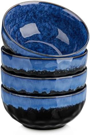 vancasso Starry 24oz Bowls for Soup, Ceramic Soup Bowls Set of 4, Blue Cereal Bowls Set for Kitchen, Salad Bowls Set, Pasta Oatmeal Bowls, Lead-free, Dishwasher & Microwave Oven Safe, Blue