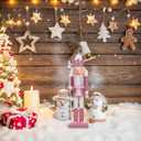Veemoon Pink Nutcracker Soldier Figure, 12inch Glitter Wood Nutcracker Ornament Xmas Party Table Centerpiece Figurines Winter Festival Soldier Decoration for Home Holiday Favor Fireplace Farmhouse