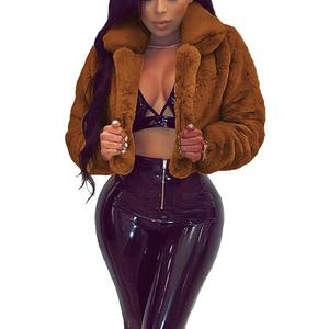 RAMOUG Womens Winter Outerwear Faux Fur Long Sleeve Crop Jacket Shaggy Coat Open Front Cardigans, Size S 