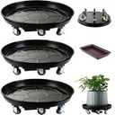 KvyusFlourish 3 Packs Metal Plant Caddy with Wheels 18 Inch Rolling Plant Stand with Wheels Plant Dolly with Drain Tray Outdoor Big Plant Holder Plant Roller Cart, Hook, Black