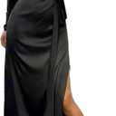 xxxiticat Women's Long Sleeve Satin Dress Formal Cocktail Wedding Guest Elegant Lace Up High Split Ruched Silky Maxi Dress(BL, S) Black