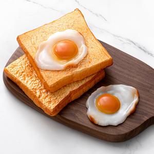 Soulchen 4 Pcs Fake Prop Food with Fake Bread and Fried Egg Realistic Artificial Simulation Toast Faux Egg Model for Home Kitchen Cabinet Shops Display Photography Sample Prank Prop