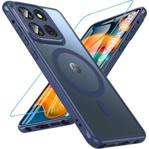 BESINPO Magnetic for Motorola Moto G Stylus 5g 2025 Case with Tempered Screen Protector, (Compatible with MagSafe) Shockproof Military Drop Translucent Matte Cover for Moto G Stylus 5g 2025,Blue