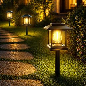 2-Pack Solar Pathway Lights - High-Efficiency Polycrystalline Panels for All-Night Glow - IP65 Waterproof Outdoor Landscape Lighting for Garden, Walkway & Driveway Security (Black)