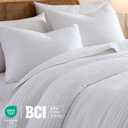 palassio Striped White 100% Cotton Quilt King Size Bedding Sets, Lightweight Crinkly Channel Pick Stitch Textured Bedspread Soft Shabby Chic Farmhouse Country Coverlet for All Season, 2 Shams