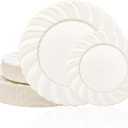 U-QE 60 Pcs Ivory Plastic Plates for Party Scalloped Plastic Plates Heavy Duty & Elegant Include 30 10.25" Dinner & 30 7.25" Dessert Plates - Perfect for Party & Wedding